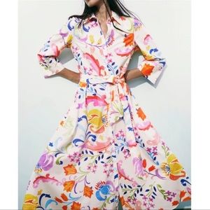 ZARA PRINTED BELTED DRESS